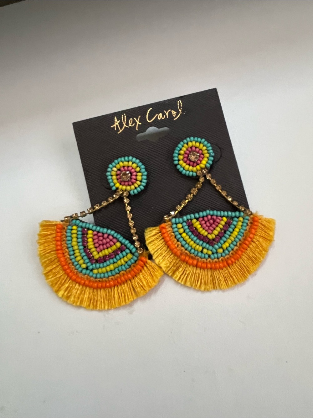 Beaded yellow multicolored fun dangle earrings new